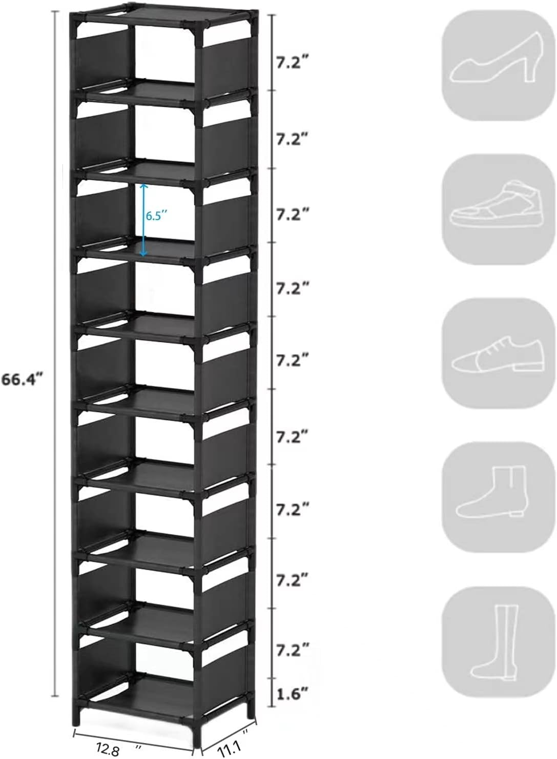 10 Tier Black Shoe Rack
