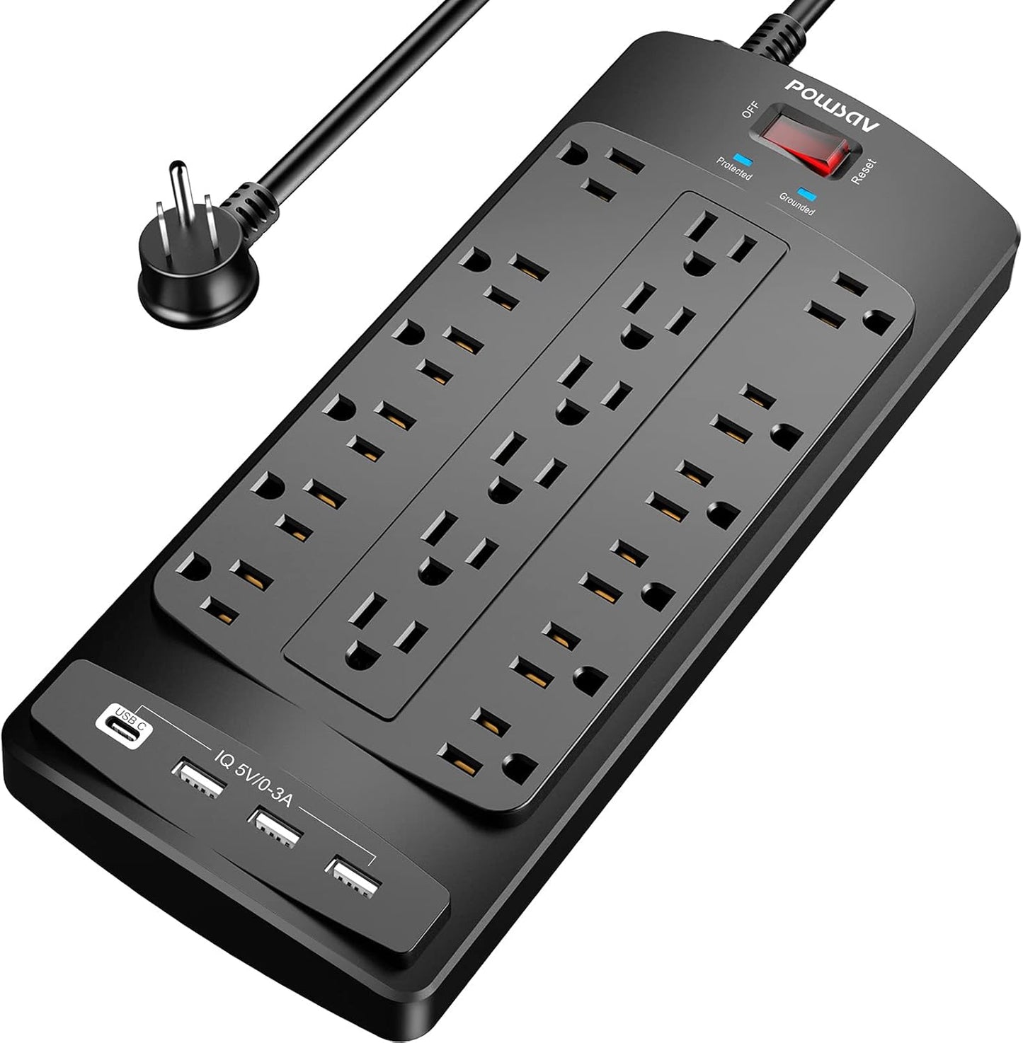 POLUSAV 18AC Outlets With 3 USB A+ 1 USB C Port Power Strip