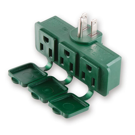 Hyper Tough Indoor/Outdoor 3 Grounded Outlet Wall Adapter with Safety Cover
